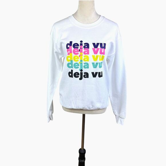 Alla Berman Womens NWT White Multicolor Deja Vu Printed Crewneck Sweatshirt - Picture 5 of 11